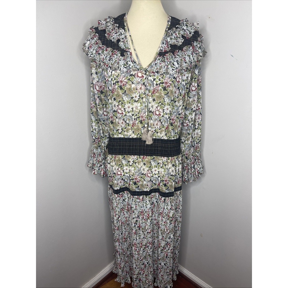 1980s Diane Freis Georgette Mix Print Midi Dress  Free Size-ish Floral Smocked